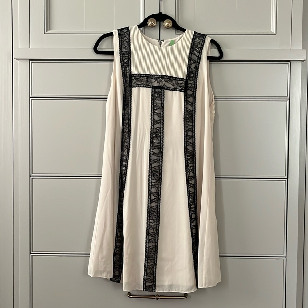Alice + Olivia Cream and Black Lace Mini Dress